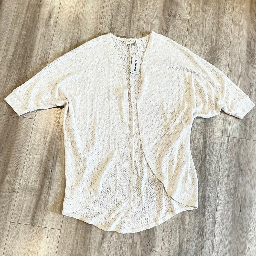 Daytrip Cream Flyaway Knit Open Front Lightweight Cardigan Sweater Size L New